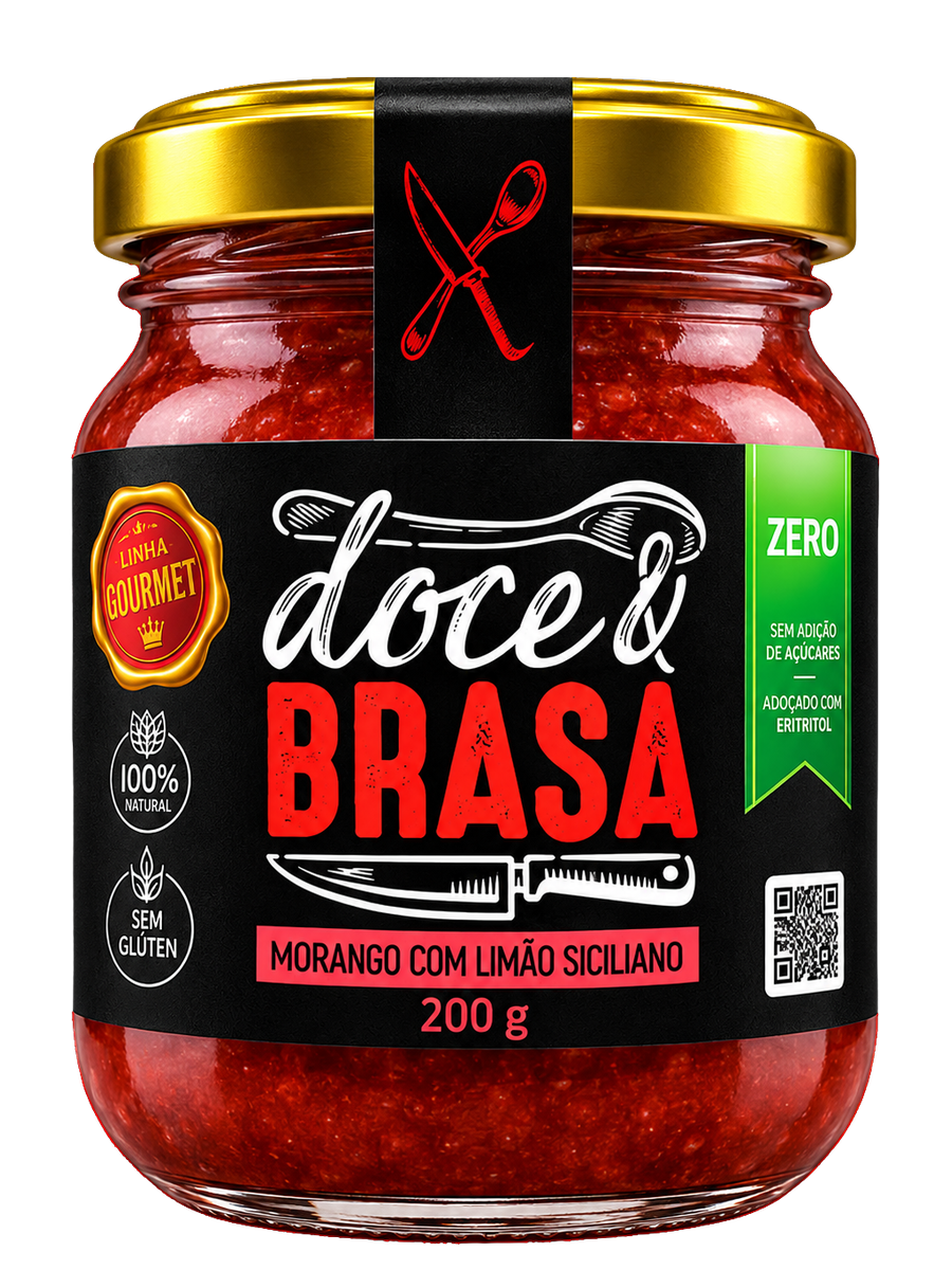 Pote de geleia artesanal de Morango com Limão Siciliano Zero Açúcar 200 g